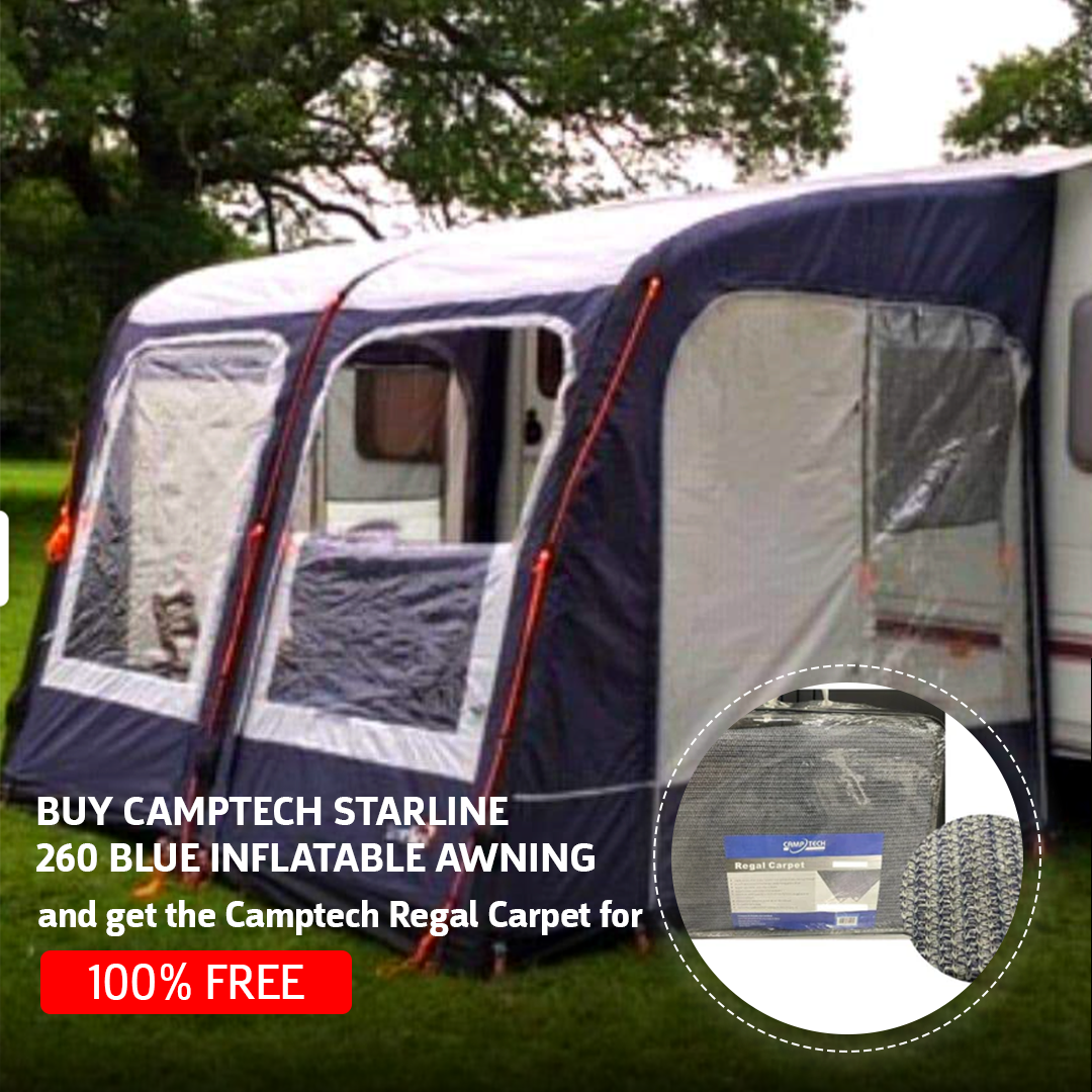 Camptech Starline 260 Blue Inflatable Air Porch Caravan Awning (2023) + Free Carpet